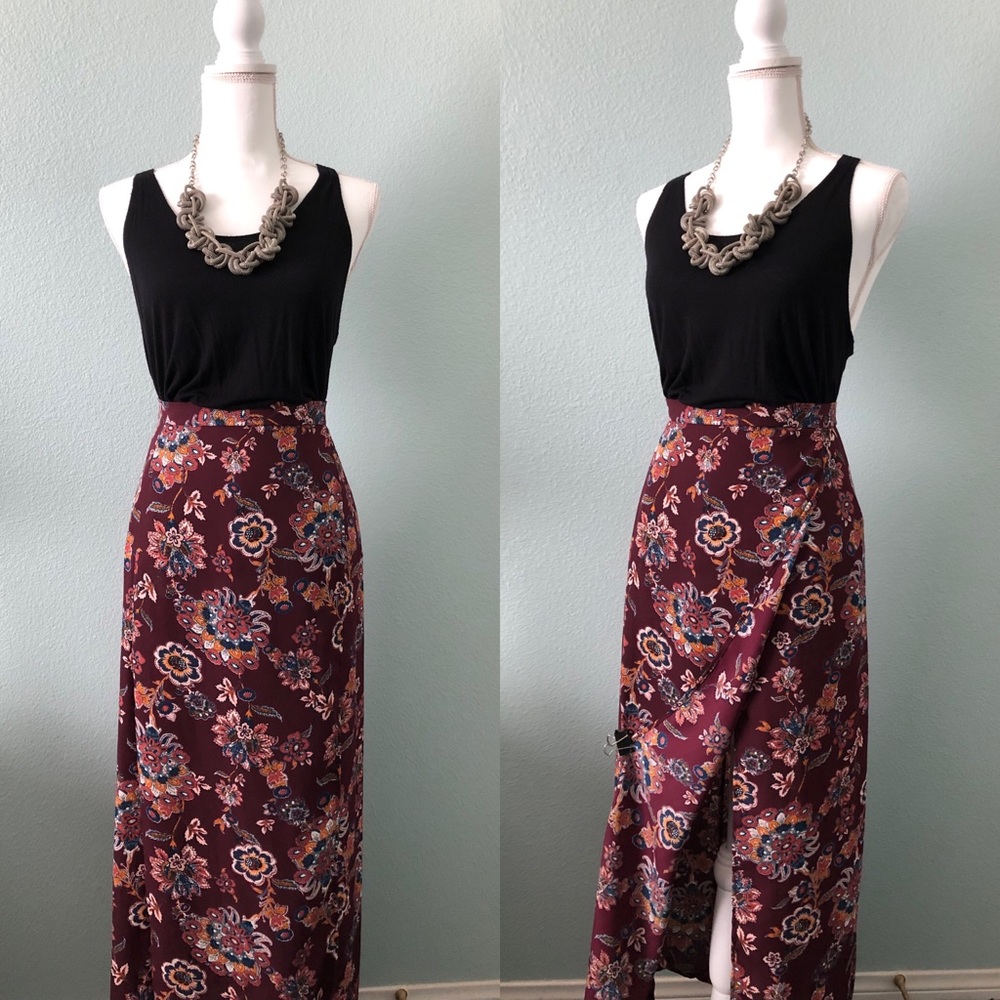 Charlotte Russe floral high slit maxi skirt